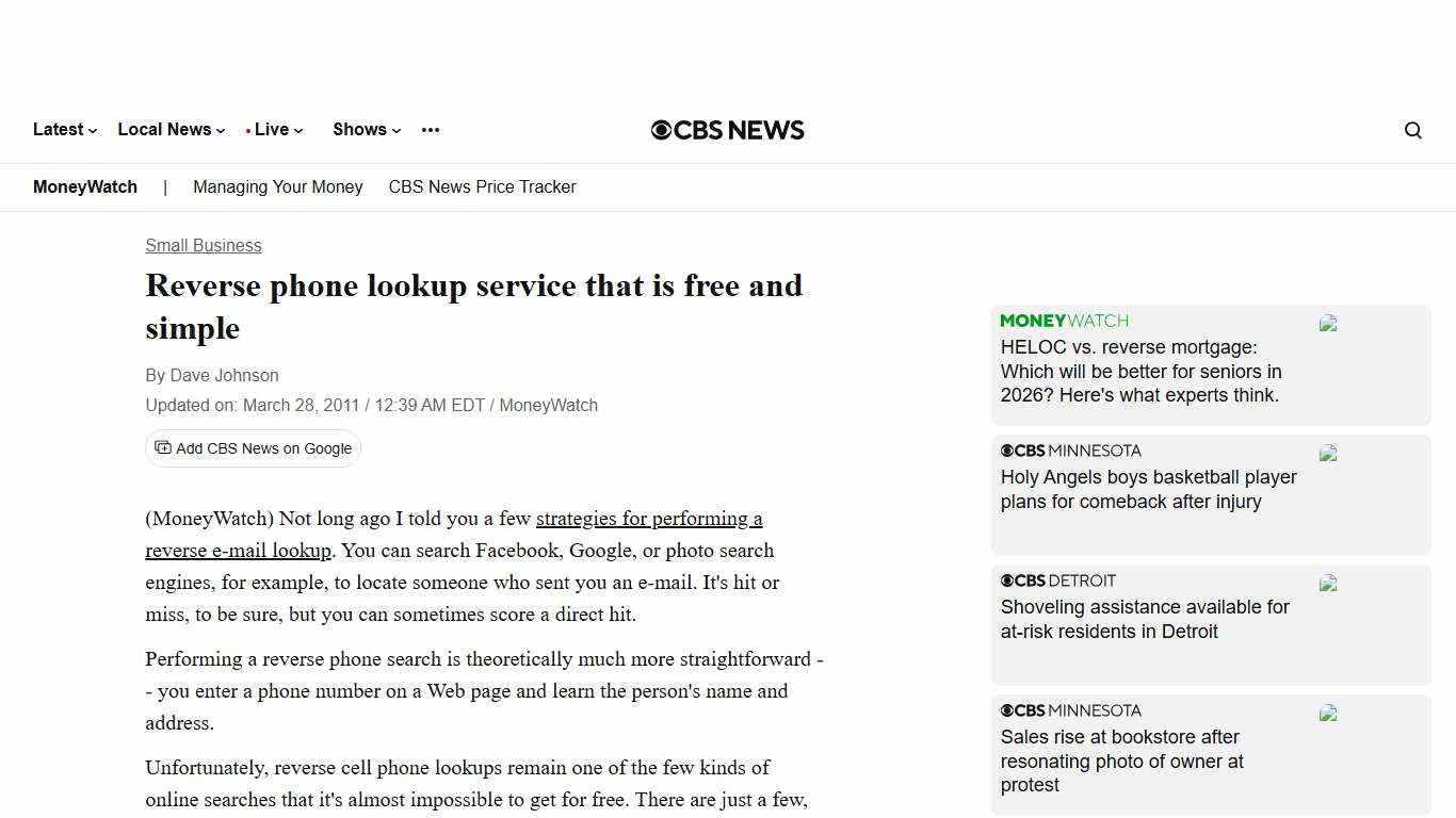 Reverse phone lookup service that is free and simple - CBS News